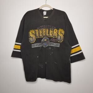 Vintage Steelers Distressed Grunge Worn Jersey Shirt GTS XL Black Football